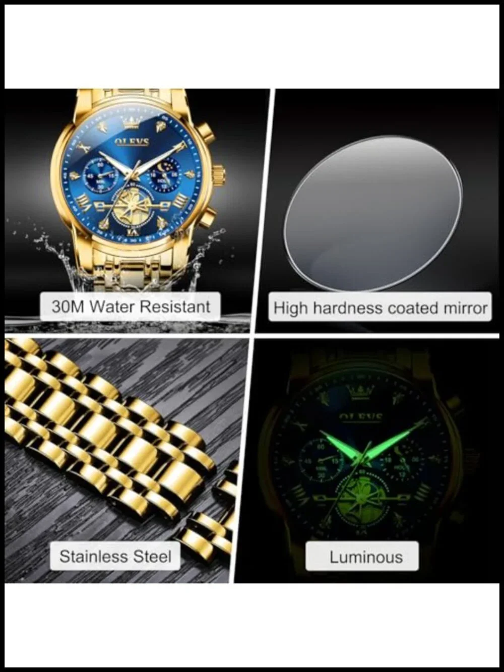 Men's Stainless Steel Chronograph Dress Watch 42mm Quartz